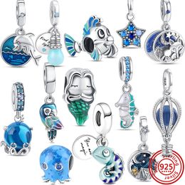 925 Silver Charm bead fit Pandora Charms Bracelet Sea Animal Colour changing Chameleon Charms Dangle charmes ciondoli DIY Fine Beads Jewellery