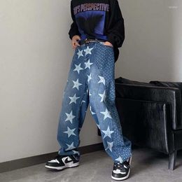 Men's Jeans Spring And Summer Stars Cashew Flower American Men Women Hip-hop Personality High Street Style Straight Trousers