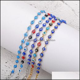 Link Chain Turkey Evil Blue Eye Bracelet Chain Prayer Jewelry Gold Plated Oval Eyes Charm Bracelets Bangles For Women 1820 Mjfashion Dhnfm