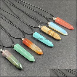 Pendant Necklaces Reiki Healing Stone Pendum Hexagon Point Pendant Energy Amethyst Tiger Eye Quartz Crystal Pillar Rope Dhseller2010 Dhsny