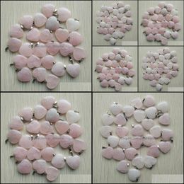 Charms 20Mm Rose Quartz Heart Natural Stone Charms Pendants For Necklace Jewelry Making Drop Delivery 2021 Findings Components Dhselle Dhszt