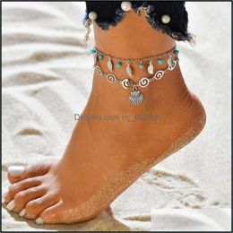 Anklets Leaf Weave Mtilayer Anklet Chains Shell Elephant Mermaid Anklets Foot Bracelet Summer Beach Women Fashion Jewelry 1 Mjfashion Dhiv4