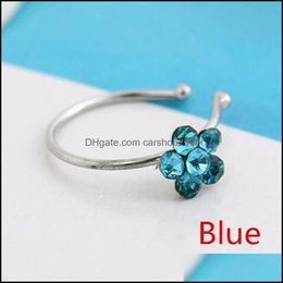 Nose Rings Studs Small Thin 5 Clear Crystals Flower Charm Nose Sier Hoop Stud Ring Jewellery Cne Fast 533 T2 Drop Delivery 2021 Body Ca Dh2Et