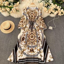 Casual Dresses SINGREINY Women Fashion Print Long Dress Chic Retro Puff Sleeve Elegant Evening Spring Bohemian A-line 2022