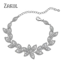 Bangle ZAKOL Bridal Jewellery Fashion AAA Cubic Zirconia Flower Leaf Bracelet for Women Wedding Dinner Party Birthday Gift BP2134 220831