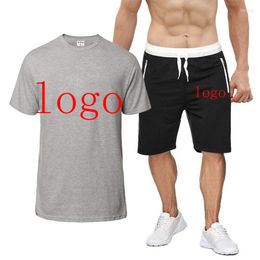 Men's Tracksuits Men's Summer Men's Logo Customization Sportswear Two-Piece T-Shirt Short-Sleeved Top Track Field Shorts Fitness