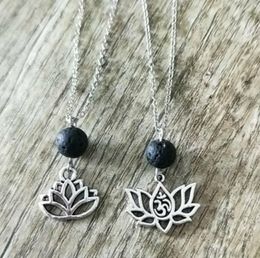 Pendant Necklaces Lotus Flower Black Lava Stone Necklace Volcanic Rock Beads Diy Aromatherapy Essential Oil Diffuser Necklaces Women Dh1Ec