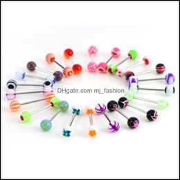 Tongue Rings 100Pcs/Lot Body Jewelry Fashion Mixed Colors Tongue Tounge Rings Bars Barbell Piercing C3 Drop Delivery 2021 Mjfashion Dhgt7