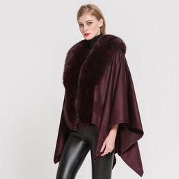 Real Cashmere Cape Shawls Women Real Best Whole Fox Fur Collar Poncho Wedding Party