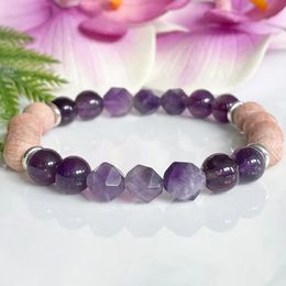 MG1576 Strand Womens Amethyst Rosewood Beaded Bracelet Natural Gemstone Bracelet Healing Crystals Wrist Mala for Energy Protection