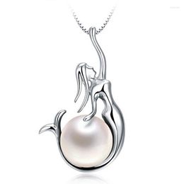 Chains JrSr 100% 925 Sterling Silver Freshwater Pearl Pendant Mermaid Necklace 2022 Woman DIY Jewellery Mother Day Gift