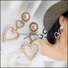Dangle Chandelier Needle Earrings Female Love Imitation Pearl Rhinestone Long Bridal Fashion Temperament 3714 Q2 Drop Dhseller2010 Dhaw7