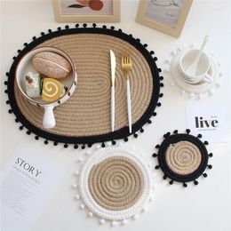Table Mats INS Nordic Cotton Rope Placemat Hand Woven Round Drink Cup Bowl Insulation Pad Pot Holder Kitchen Accessories