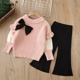 Clothing Sets Baby Girls Winter Clothes Warm Outfits Kids Flower Knit Sweater and Pants Autumn Girl Children Costume 221130