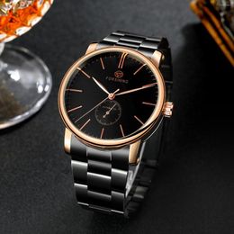 Wristwatches 2022 Forsining Mechanical Watch Simple Wind Three Pin Scale Steel Band Wrist Alloy MenS