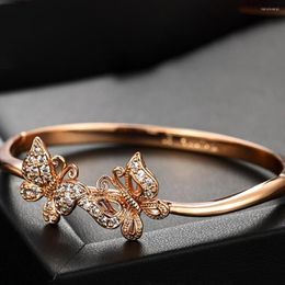 Bangle Exqusitive Women Bracelet With Butterfly Design 18k Rose Gold Filled Charm Girlfriend Birthday Gift Can Open