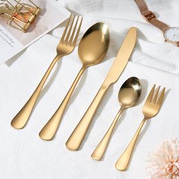 Dinnerware Sets Home Cutlery Set 5 Pieces Tableware Stainless Steel Forks Knives Spoons Kitchen Golden Mirror