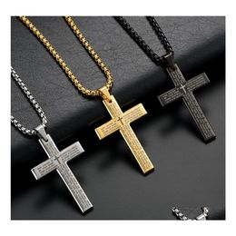 Pendant Necklaces 24 Inches Titanium Steel Bible Cross Scripture Pendant Fashion Mens Religious Necklace Drop Delivery Jewelry Neckl Dhp3T