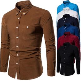 Men's Casual Shirts Men Corduroy Shirt Long Sleeve Winter Spring Regular Fit Mens Warm Solid Men's With Pokets Cargo Male