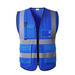 Industrial Reflective Safety Vest Safety Vest High Visibility Reflective Night Construction Work Security Adults Unisex Zipper and Pockets Traffic Workwear