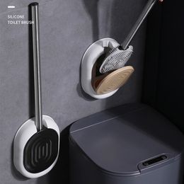 Toilet Brushes Holders Wall-Mounting TPR Automatic Opening And Closing Silicone Head Stainless Steel Or PP Handle Bathroom Cleaning 221130