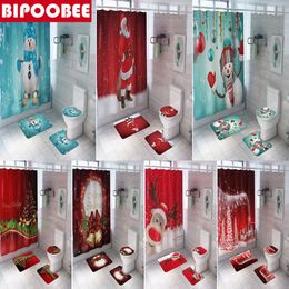 Shower Curtains Merry Christmas Bathroom Set Snowman Santa Claus Elk Pattern Waterproof Curtain Toilet Cover Mat Non Slip Rug Home Decor 221130