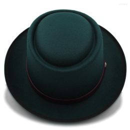 Berets Pork Pie Hat For Women Men Wool Flat Fedora Gentleman Dad Gambler Panama Trilby With Fashion Belwt Size 58CM