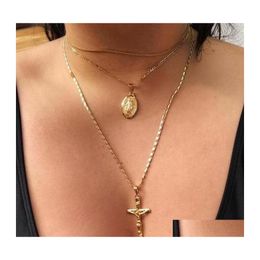 Pendant Necklaces Notre Dame Charm Necklaces Mtilayer Cross Pendant Necklace Female Personality Jewelry For Women Drop Delivery Penda Dh4Bx