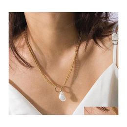 Pendant Necklaces Geometric Retro Circle Gold Chains Abnormity Pearl Simple Pendant Necklaces For Women Party Gift Iron Jewelry Drop Dhf7V