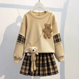 Clothing Sets Girls Jk Suit Spring And Autumn Fashion Cute Comfortable Casual Cotton Sweater Plaid Pleated Skirt 221130