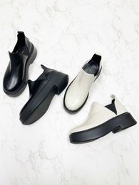 The Row Small shoes leather French shoes small boots women's thick soled high flat soled thick heel ankle boots 2024