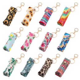 Party Favor PU Leather Single Lipstick Key Buckle Portable Lipstick Set Chapstick Cases Cover Balm Holder Keyring