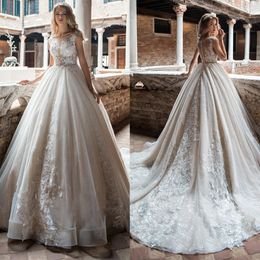 Glamorous A-line Wedding Dresses Bateau 3D Applicant with Beaded Short Sleeves Layered Tulle Court Gown Custom Made Plus Size Bridal Dress Vestidos De Novia