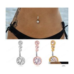 Navel Bell Button Rings Sexy Belly Button Rings Navel Piercing Bar Crystal Zircon Dangling Ombligo Party Stud Barbell For Woman Bo Dhm8H