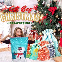 Gift Wrap Christmas Drawstring Bags Wrapping Xmas Treats Party Favor Treat Candy with Ribbon Ties Drawstrin 221201