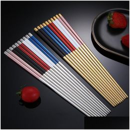 Chopsticks Stainless Steel Chopsticks Metal Chop Sticks Tableware Sier Gold Mticolor Wedding Party Festival Supplies Jk2007X Dhgarden Dh4On