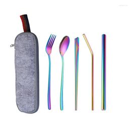 Dinnerware Sets European Stainless Steel Travel Portable Cutlery Set Reusable Metal Straw Spoon Fork Chopsticks And Storage Case