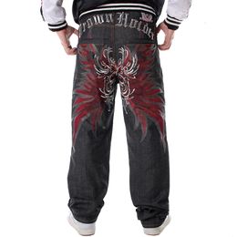 Men's Jeans Mens Top Rushed Stripe Loose Hip Hop Men Printed Hiphop Demin Pants Trousers Embroidered Flower Wings 221130