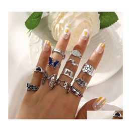 Band Rings Fashion Jewellery Knuckle Ring Dazzle Colour Hug Love Flower Frog Butterfly Animal Rings Set 12Pcs/Set Drop Delivery Dh7Xz