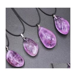 Pendant Necklaces Irregar Natural Purple Crystal Stone Pendant Necklaces With Chain For Women Girl Party Club Energy Jewelry Drop De Dh8Kb