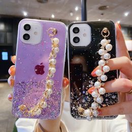 Soft Pearl Bracelet Phone Case For iPhone 11 12 13 14 Pro Max XS X XR 7 8 Plus mini SE Glitter Shockproof Cases Cover