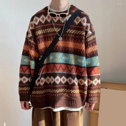 Men's Sweaters Chic Men Sweater Thick Winter Geometric Print Keep Thermal Elastic Anti-shrink