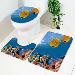 3Pcs/Set Toilet Mat Floor Bath Mats Foot Mat Living Room Bathroom Carpet Shower Ocean Underwater World Polyester 3D Printing Non-Slip Rug