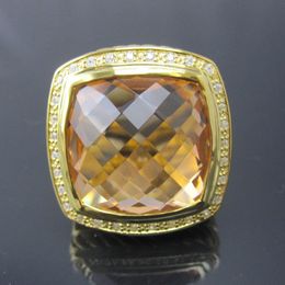 Fashion Gold Plated 20mm Citrine Rings for Women Design Fine Jewelry Solid 925 Sterling Silver Gemstone Ring Birthday Gifts Accessories