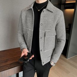 Men's Wool Blends Nwe Slim Fit Woolen Plaid Bomber Winter Jacket Japanese Streetwear s For Brand Coat S-3XL 221201