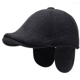 Berets HT3922 For Men Thick Warm Wool Beret Hat Male Vintage Octagonal Sboy Cap Elder Man Dad Hats With Ear Flaps Mens