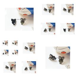 Stud Fashion Jewellery Black Owl Stud Earrings Women Drop Delivery Dh1Wm