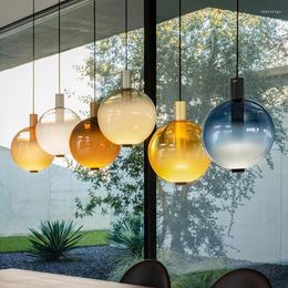 Pendant Lamps Modern Multicoloured Glass Lampshade Light Art Suspension Lighting LED Ceiling Dining Room Decoration Hanging