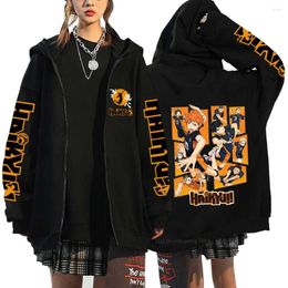 Women's Hoodies Fleece Jackets Harajuku Jacket Coat Karasuno High School Long Sleeve Coats Haikyuu Zipup Unisex Zip Hooded Sweatshirt