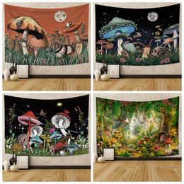 Tapestries Psychedelic Mushroom Tapestry Snails Plant Moon Stars Leaves Dreamy Bohemian Wall Hanging Living Room Dorm Home Decor 221201